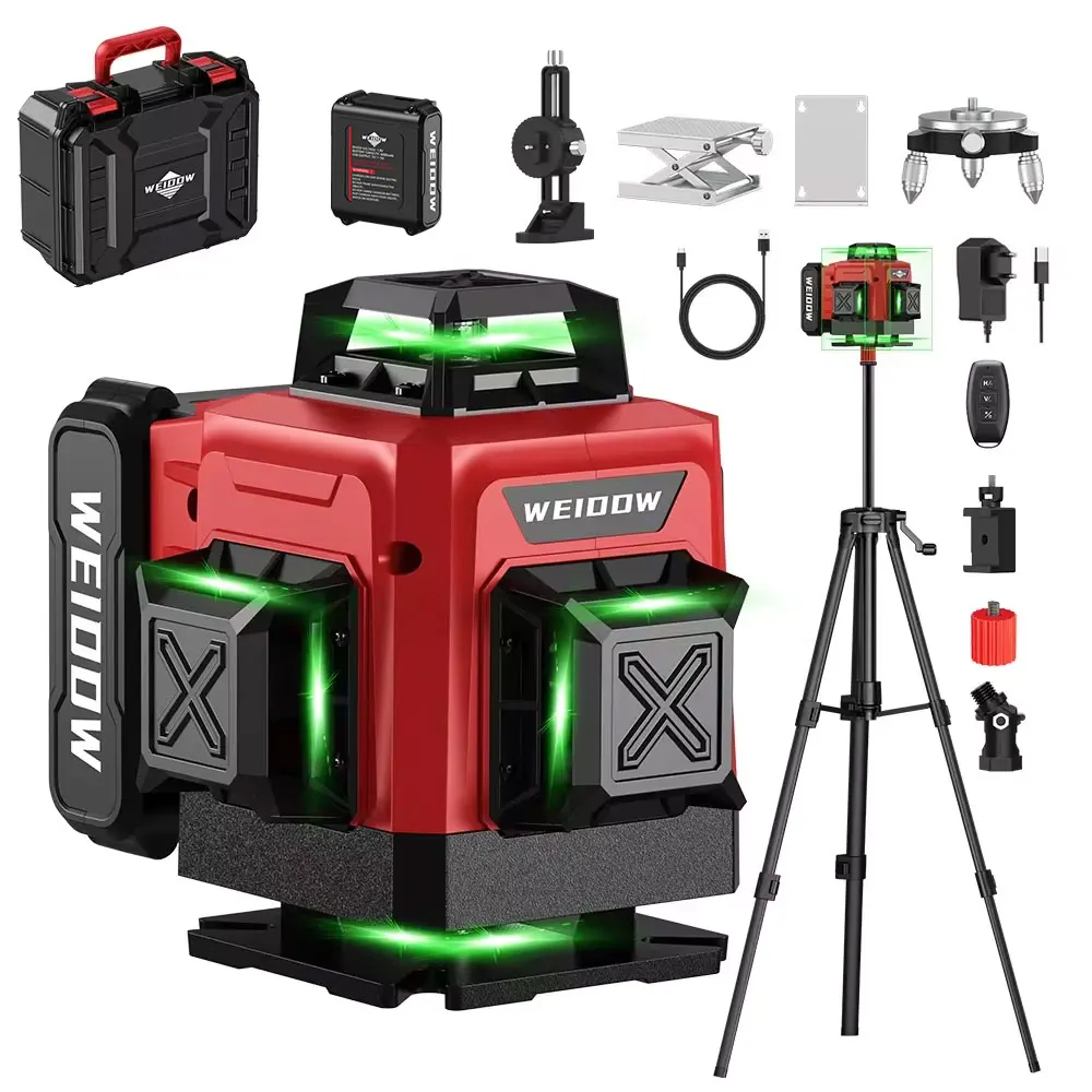 Ferramenta de Construção a Laser Profissional 4d 16 Linhas 360 Auto-nivelamento com Tripé e Mala 4×360 ° Cross Line