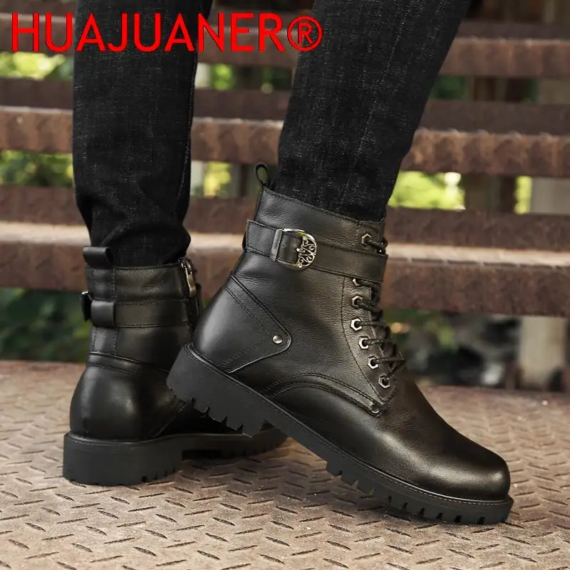 Top Quality Mens Winter Boots Fashion Genuine Leather Warm Snow Boots Comfortable Non-Slip Men Outdoor Ankle Boots Cowboy Botas view 6