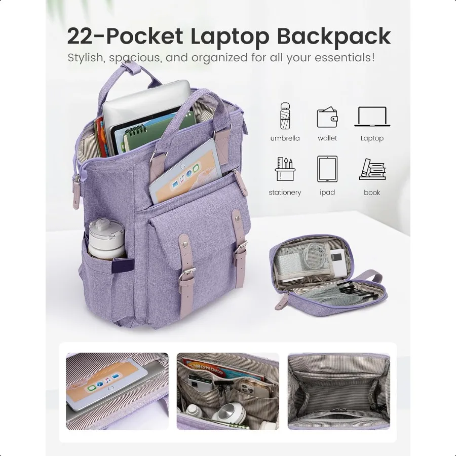 Laptop-Rucksack für Damen, 15,6 Zoll, Lehrer- und Krankenschwestertasche, Arbeit, Reisen, Computer-Rucksäcke, Geldbörse, College-Büchertasche für die Schule, Wasserres