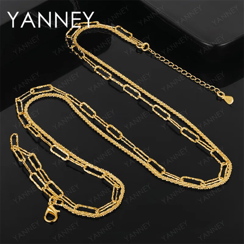 

925 Sterling Silver 18k Gold Exquisite Double Chain Necklace Men And Women Party Wedding Jewelry Gift Accessories