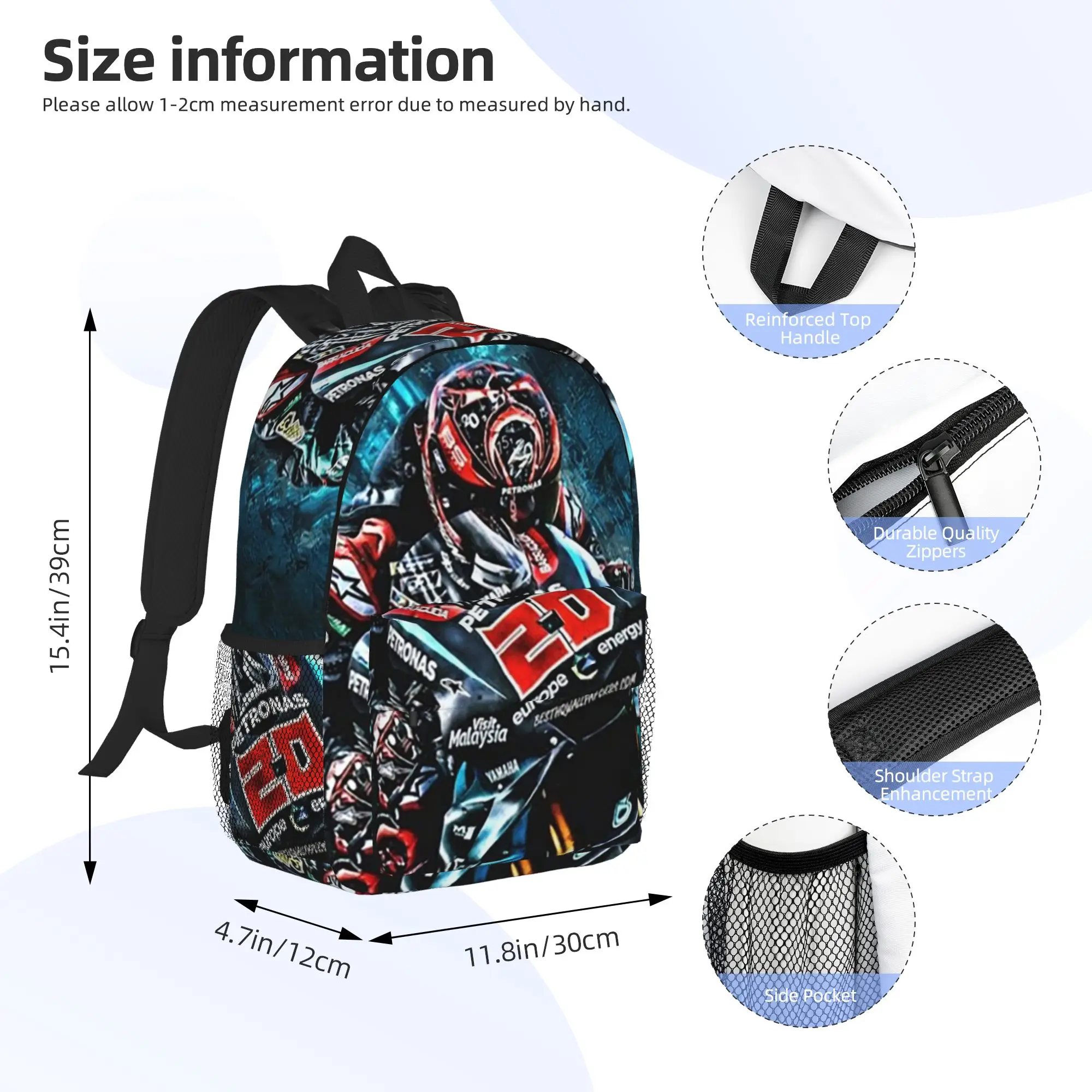 Fabio Quartararo French Motorcycle Racer Backpack Hot Sale Daypack Boys Girls BookBag Shoulder Bags for Men Women School Bag