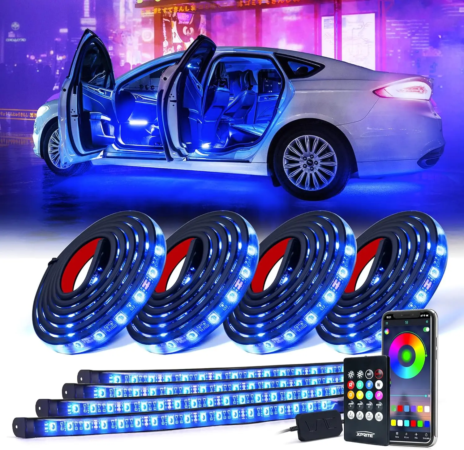 

8Pcs Car RGB LED Strip Lights Kit, Bluetooth App Control, Music Sync Underglow & Interior Neon Lighting for Vehicles
