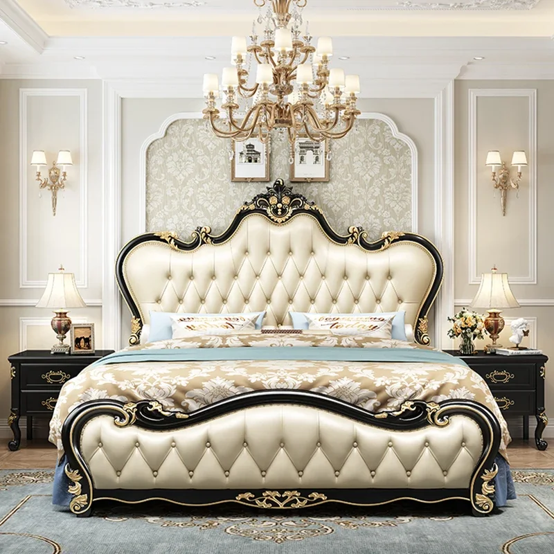 

European Style Elegant Double Bed Modern Storage White Leather Queen Beds Luxury Princess Cama Matrimonial Bedroom Furniture