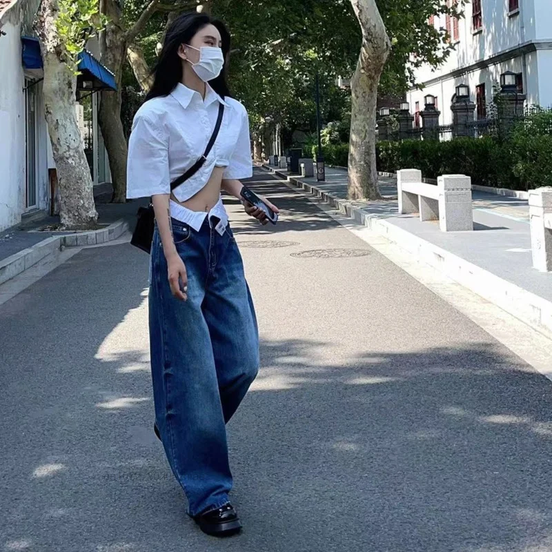 High Waist Women Jeans Vintage Loose Straight Casual Wide Leg Jeans Pants Harajuku All-match Denim Pant Streetwear Denim Trouser