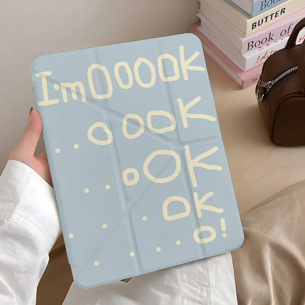 Ins Korean I am OK Y2K Tablet Case For iPad Pro 13in 11th M5 M4 12.9in A16 7/8/9/10th Air4/5/6/7 11in M2 M3 Mini Hard Cover