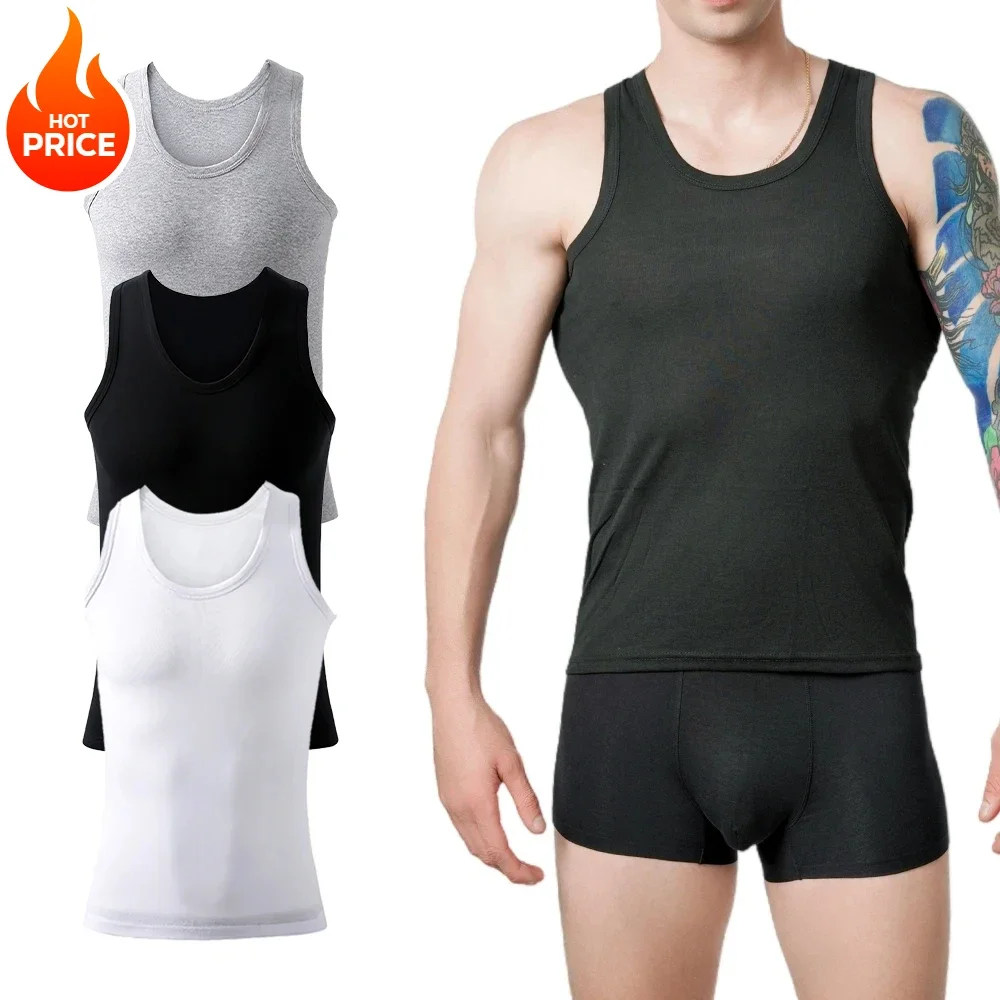 Middle-aged Casual Sleeveless Tank Top A-Shirt Underwear Four Seasons Men Pure Cotton Vest Youth Fit Sports Fitness Undershirts