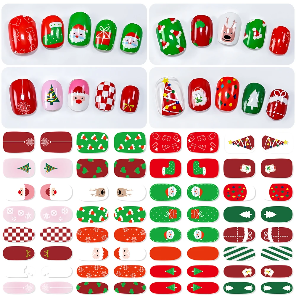 16 Tipps Weihnachten Free-Baking Gel Nail Art Aufkleber Schneeflocke Weihnachtsmann Bäume Full Wrap Selbstklebende Abziehbilder Weihnachten Nagelaufkleber
