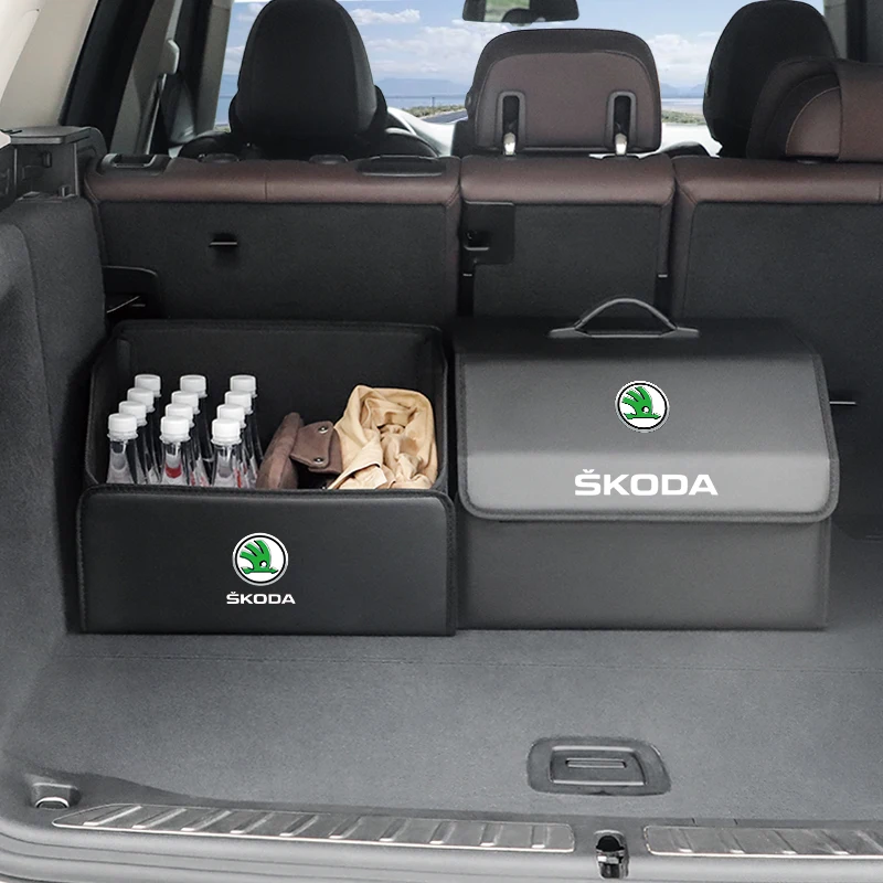 Car Trunk Storage Bag Leather Camping Box Collapsible For Skoda VRS Octavia Superb Rapid Kodiaq Karoq Fabia Kamiq Roomster