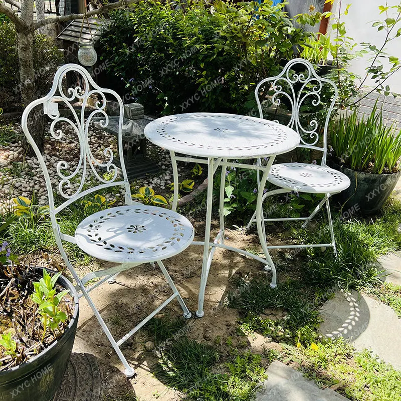 Country retro wrought iron table and chair set, garden balcony, courtyard indoor outdoor furniture, leisure table and chair