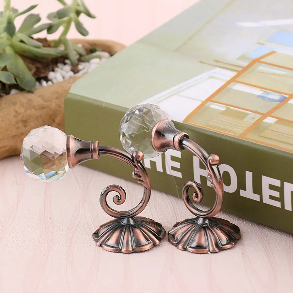 Vintage Crystal Ball Curtain Hooks Pair Brass for Traditional Modern Rooms Drapery Holdbacks Clothes Hat Hangers