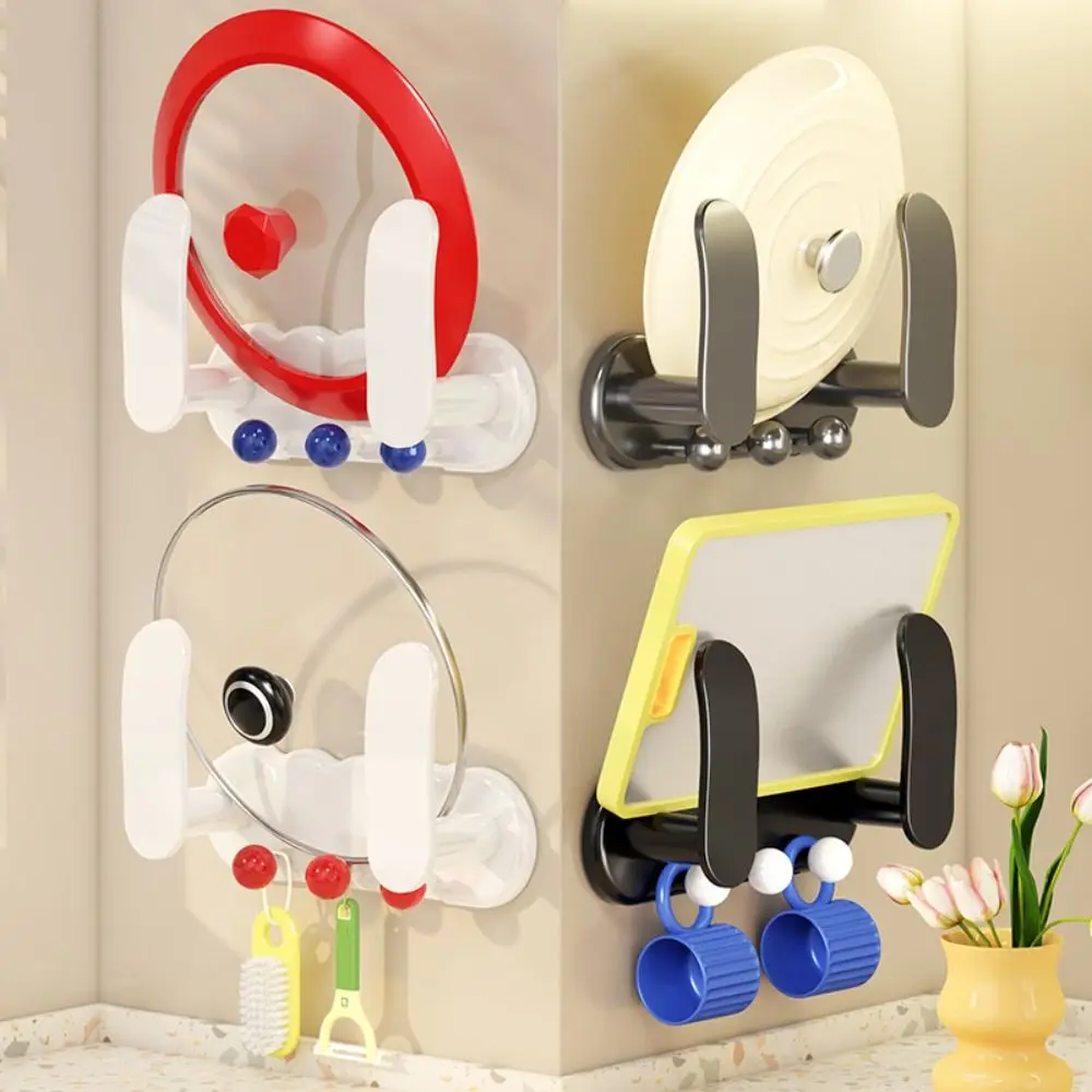 

Rotatable Wall Mount Pot Lids Holder Punch-free Save Space Chopping Board Rack Tool Storage Simple Cabinet Pot Lid Organizer