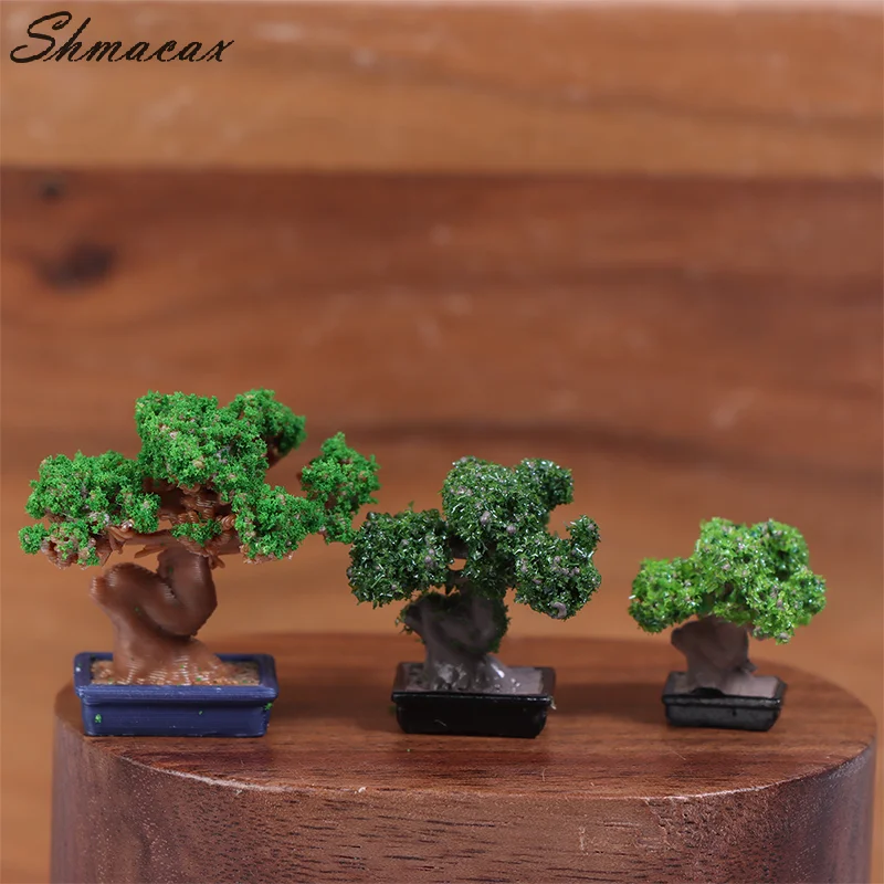 Mini Green Tree Potted Dollhouse, Decorações para Casa, Casa de Bonecas, Micro Paisagem, Ornamento de Jardim, 1:12