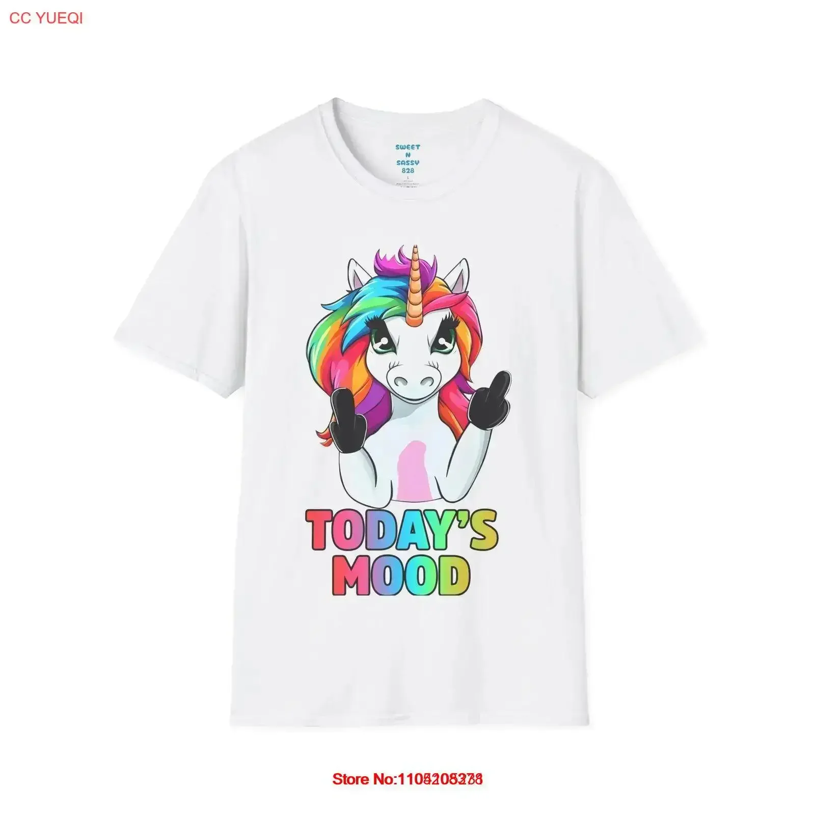 

Funny Rainbow Unicorn Middle Finger T Shirt Today's Mood vintage Washed homme Versatile Top For Everyday Wear Soft Stylish
