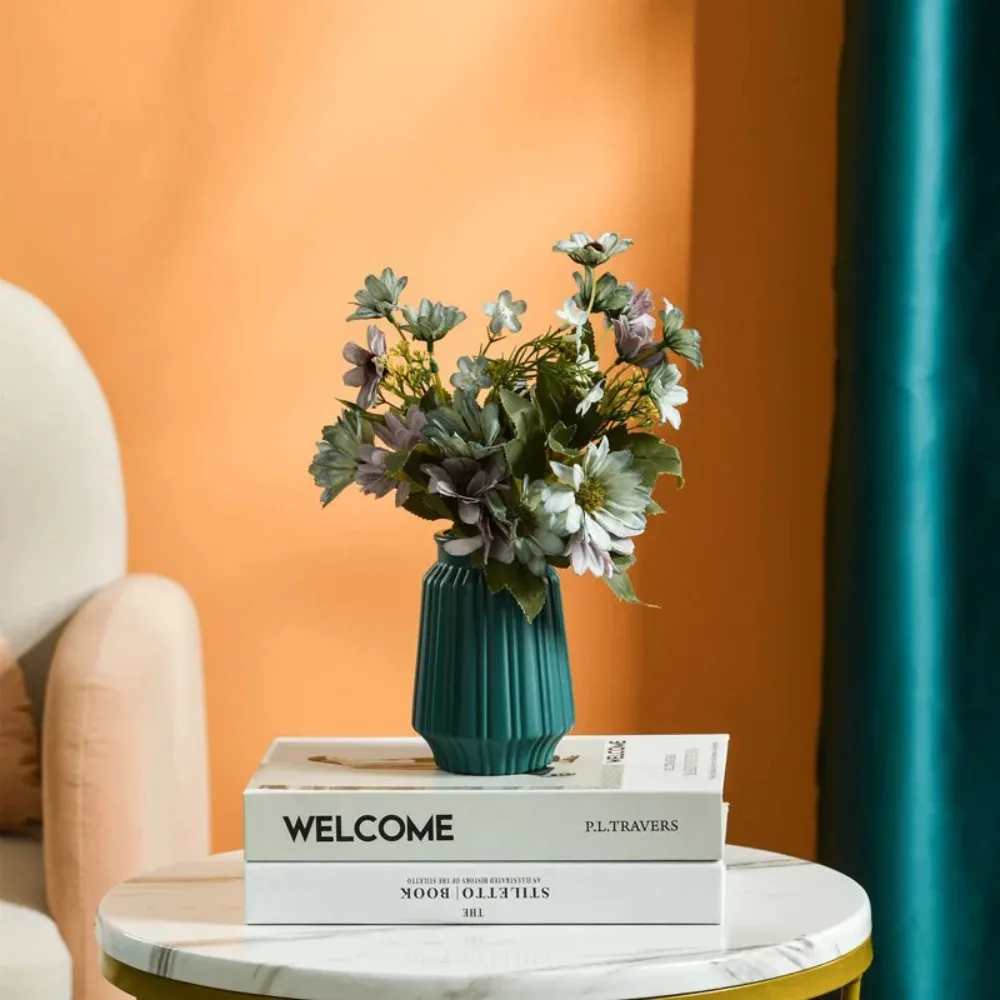 Plastic Flower Vase Imitation Ceramic Imitation Glaze Process Flower Arrangement Modern Nordic Style Flower Pot Living Room