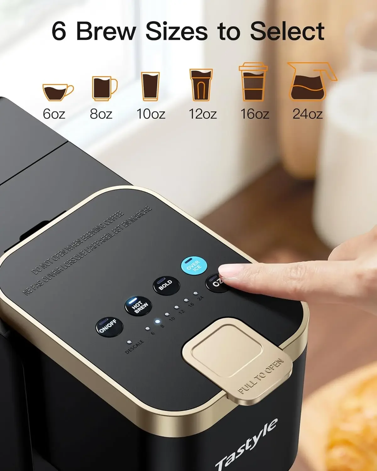 ماكينة صنع القهوة الساخنة والمثلجة ذات الخدمة الفردية مع مشروب قوي، خزان قابل للإزالة 40 أونصة، 6 أحجام للمشروبات، متوافقة مع كوب K والأرضيات