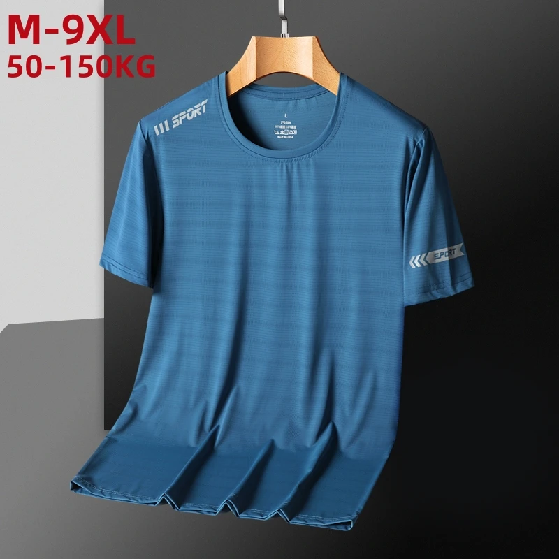 Large Size 8xl 9xl Ice Silk Meshtshirt Men Summer Breathable Short Sleeve Tops Men\'s Quick Dry T-Shirt Trainer Running Tshirt