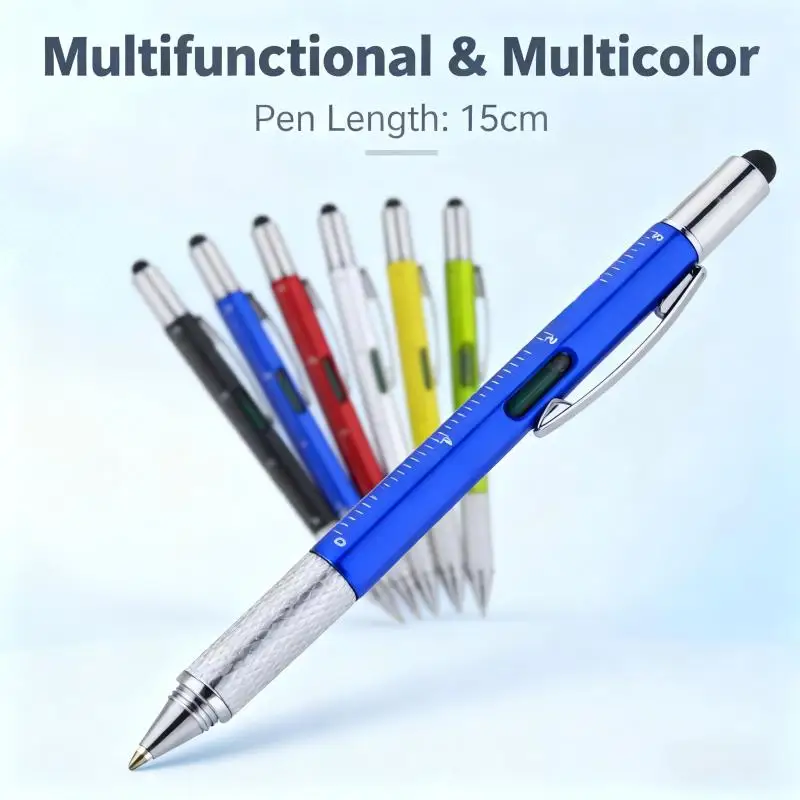 

5Pcs 7 in 1 Multifunction Ballpoint Pen Ruler Screwdriver Stylus Spirit Level Handheld Tool for Engineer Student Office Gift