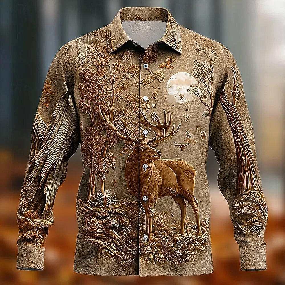 

Новая мужская рубашка с длинными рукавами и 3D-принтом с рисунком верблюжьего оленя, подходит для повседневной носки и активного отдыха, мужская повседневная одежда.