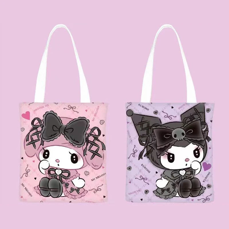 

Kawaii Kuromi Melody Handbag Cartoon Cute Student Large Capacity Canvas Bag For Women Girls Fashion Zipper Shoulder Bags