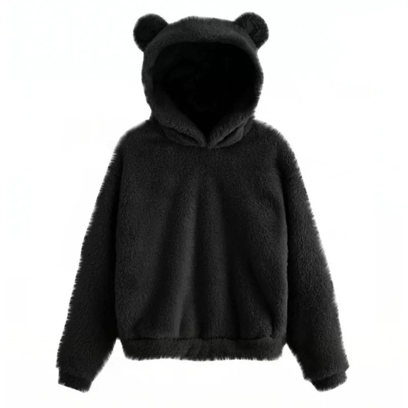 Autumn Winter New Plush Rabbit Ear Hooded Double-sided Velvet Warm Cute Sweater Casual Home Loose Pullover Fashion Tops