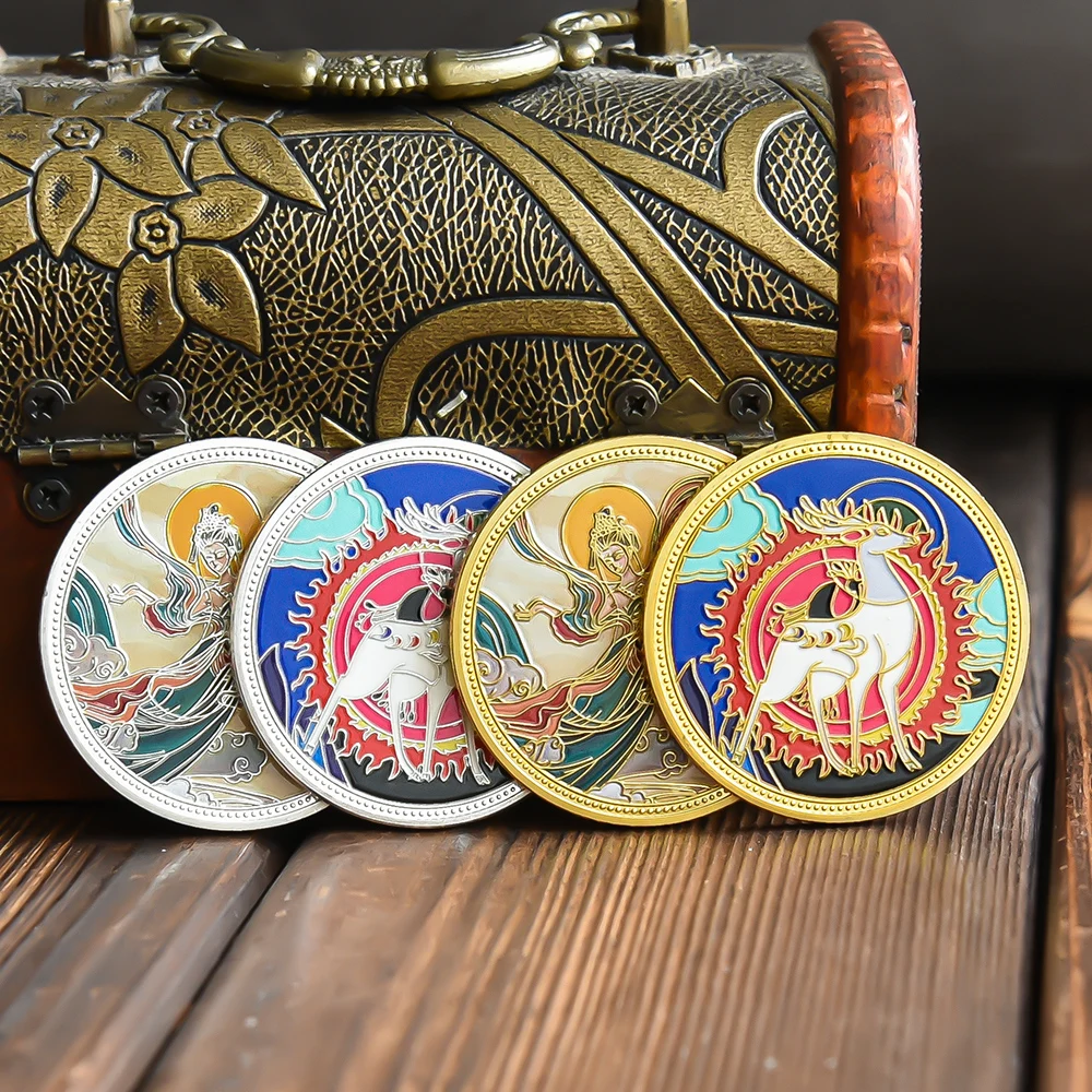 The Flying Nine-colored Deer in Dunhuang, Gansu Province Painted Commemorative Coins Tourist Souvenirs of The Mogao Caves