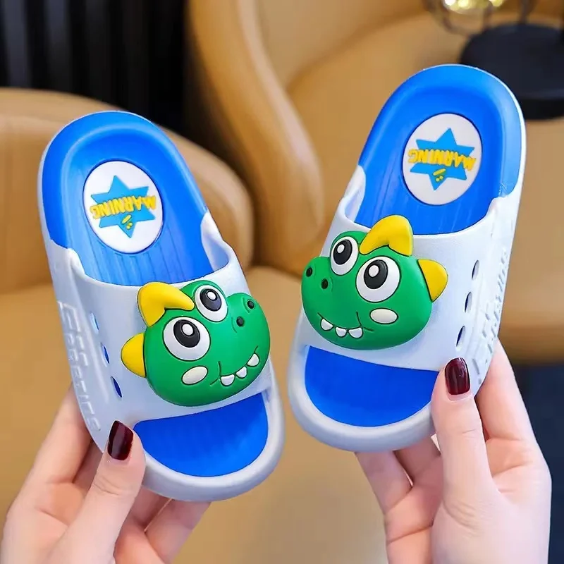 New Summer Children Slippers Cute Cartoon Dinosaur Bear Trim Sandals For Boys Girls Bathe Flip Flops Non-Slip Home Kids Shoes