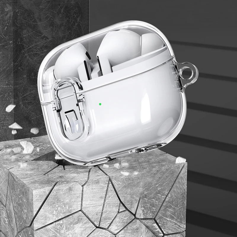 حافظة جديدة 2025 لهاتف سامسونج جالاكسي Buds 3/3Pro قفل آمن شفاف Fundas لهاتف سامسونج جالاكسي Buds 3 Buzz 3 Pro مع سلسلة مفاتيح