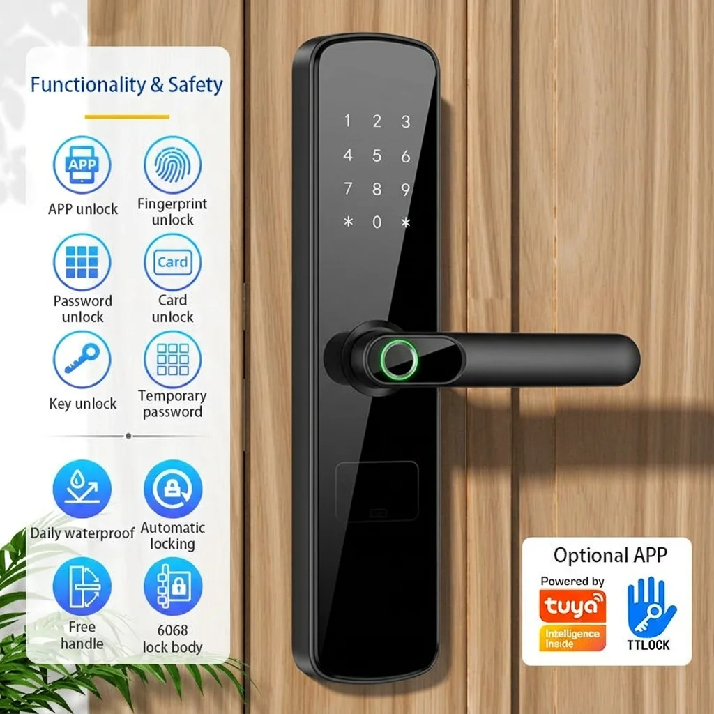 Exterior Interior Tuya WiFi Remote Intelligent Cerradura Digital Password Fingerprint TTlock Smart Door Locks for Front Door