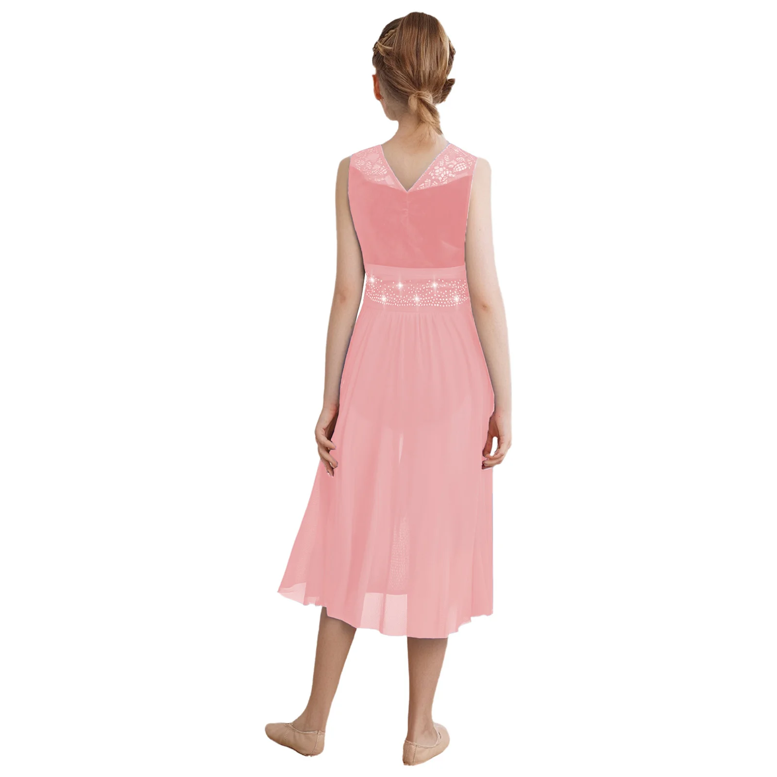 Kinderen meisjes lyrische dansjurk ballerina prestatiekostuum moderne hedendaagse danskleding kant patchwork ruches mesh strass