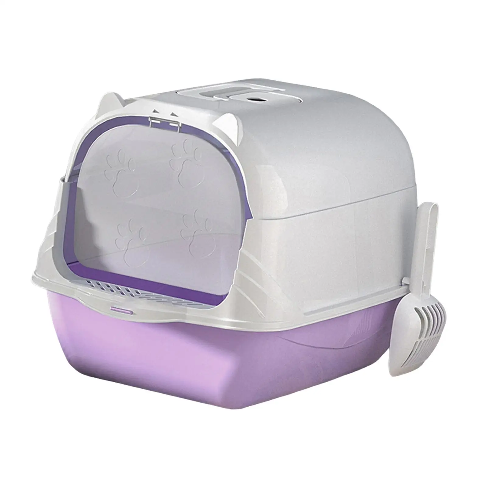 Hooded Cat Litter Box Fully Enclosed Cat Toilet with Handle Litter Pan Durable