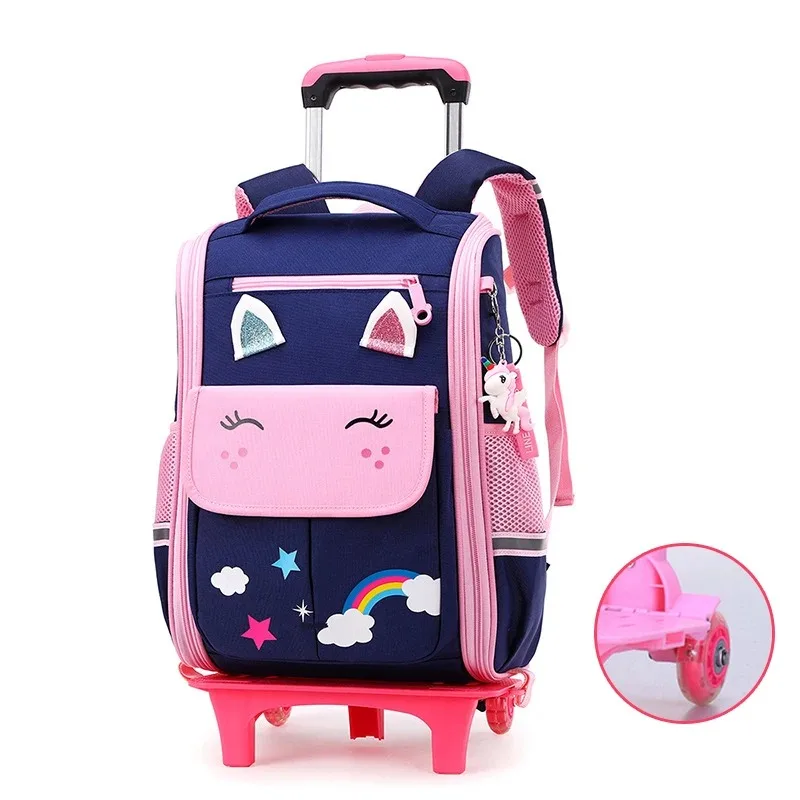 Mochila de rodas escolares dos desenhos animados para meninas, Mochila rolante para estudante com rodas, Mala de viagem infantil, Adolescentes