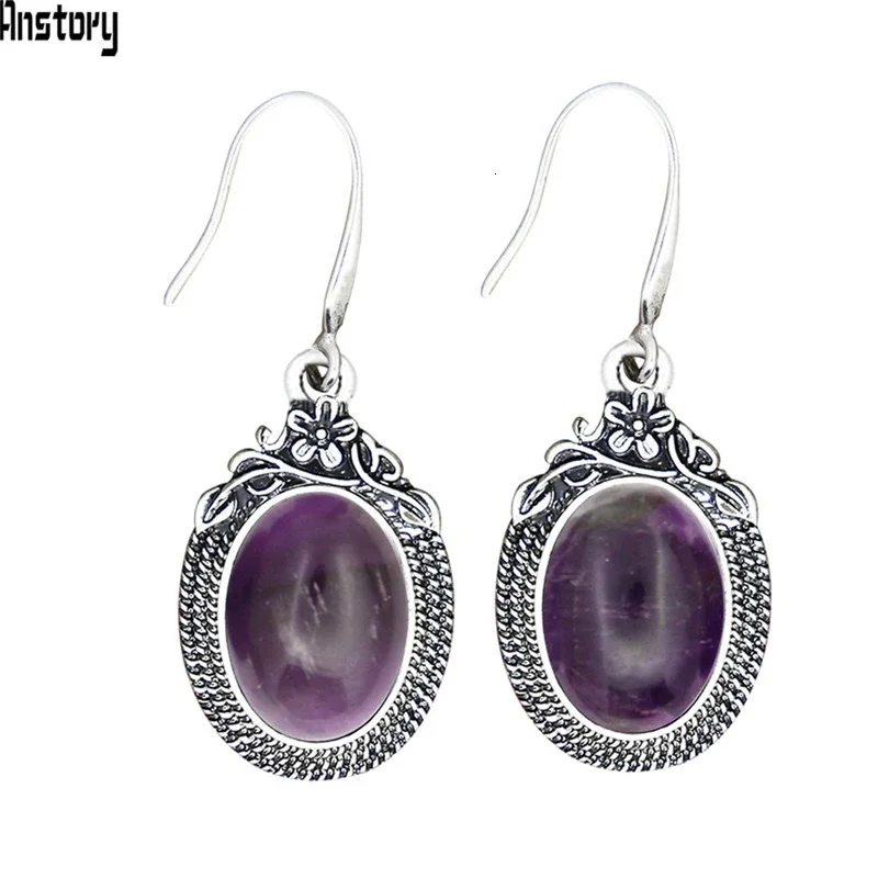 Natural Quartz Lapis Jades Earrings For Women Vintage Natural Stone Amethysts Fashion Jewelry