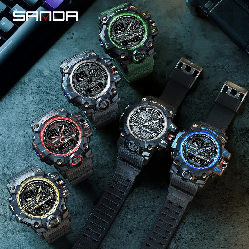 SANDA G style New Men Watch 50M Waterproof Sports Military Quartz Watch For Male Electron Digital Wristwatch Reloj De Hombre