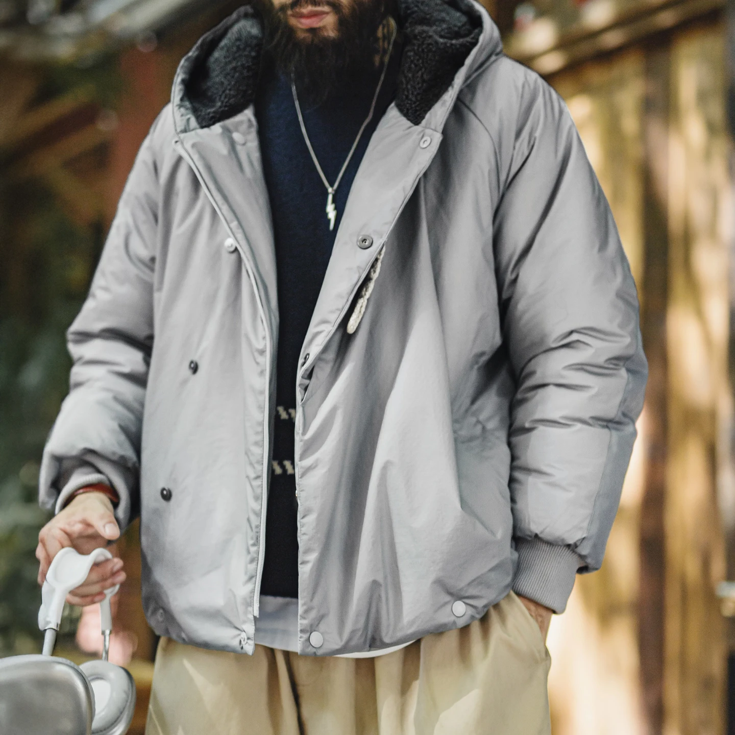 

Maden Vintage N-3B Серая парка для мужчин, короткое пальто с капюшоном и пуговицами, тяжелая термостойкая куртка на осень-зиму