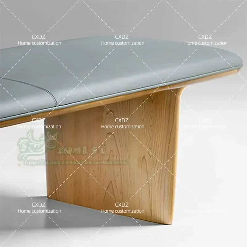 Modern Solid Wood Bedside Stool Simple Luxury Leather Bench Shoe Changing Seat for Master Bedroom Entryway Living Room