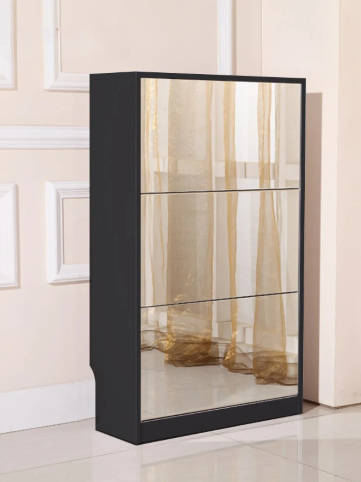 

Minimalist shoe cabinet, wall mounted, ultra-thin entry door, indoor dressing mirror, household flip bucket