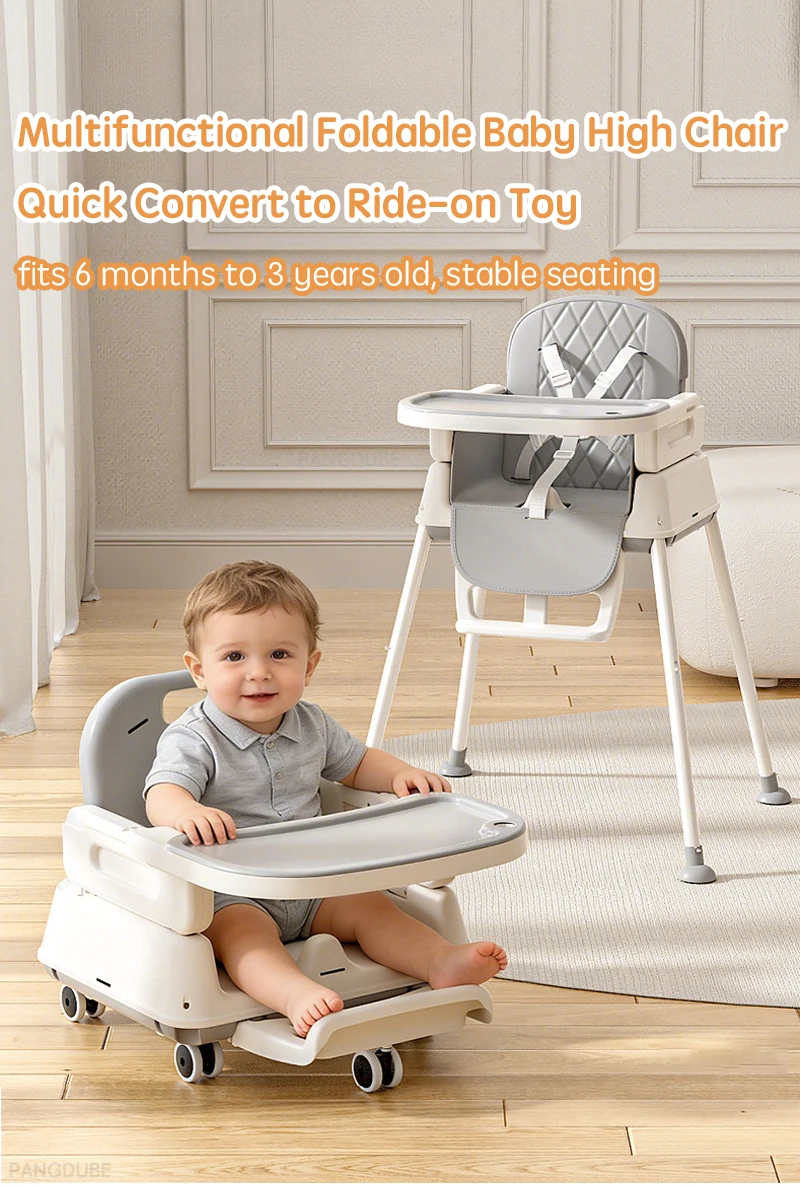 Umwandelbarer Babyhochstuhl 6 in 1, PANGDUBE Kleinkind-Sitzerhöhung, höhenverstellbarer, faltbarer Säuglingsernährungsstuhl mit Rollen – Detail 1