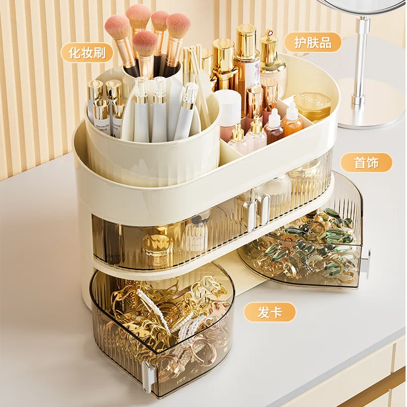 360 Rotating 3-Layer Injection Molded Eco-Friendly Plastic Cosmetic Storage Tray Small Space Solution Stackable Desk Organizer