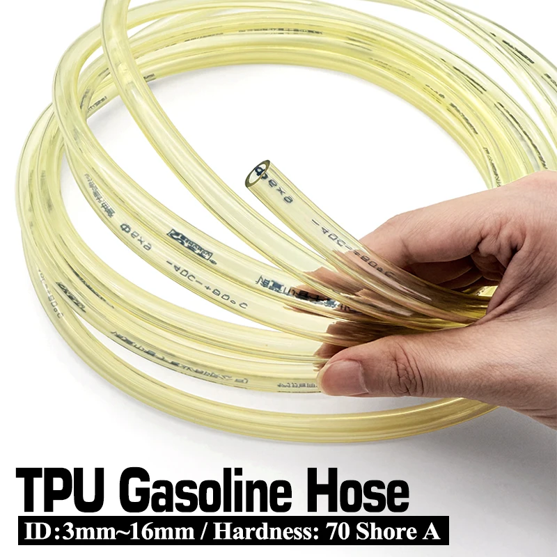 Yellow TPU Fuel Gas Hose Oil Resistant Flexible Petrol Pipe for Motorcycle Car High Pressure Anti-Leak Tube ID 3/5/8/10/12/16mm