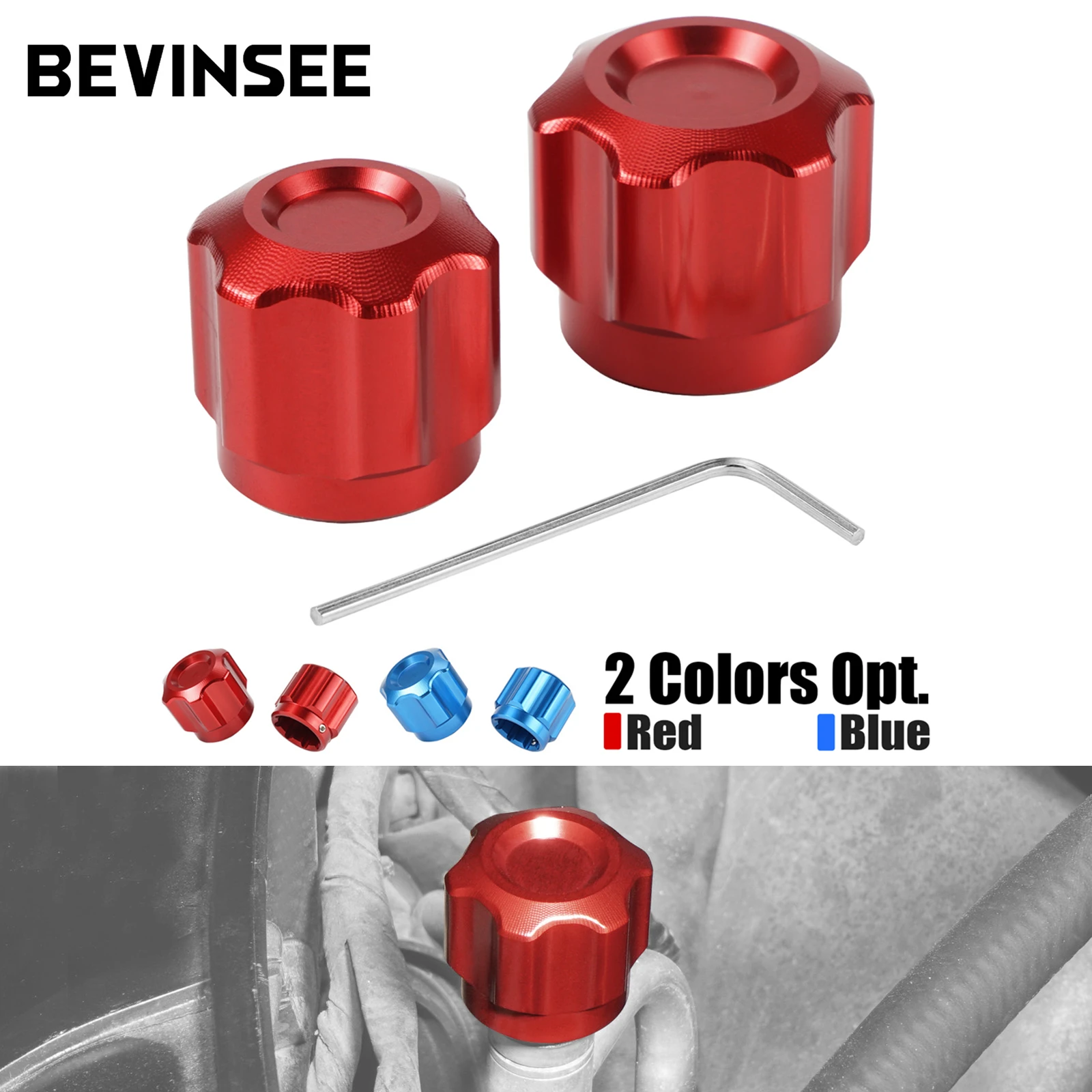 BEVINSEE Aluminum Air Conditioning A/C Valve Cap for BMW E36 E46 E90 E92 E91 E93 F10 F11 F12 F01 F30 G30 X5 E70 F15 X6 E71