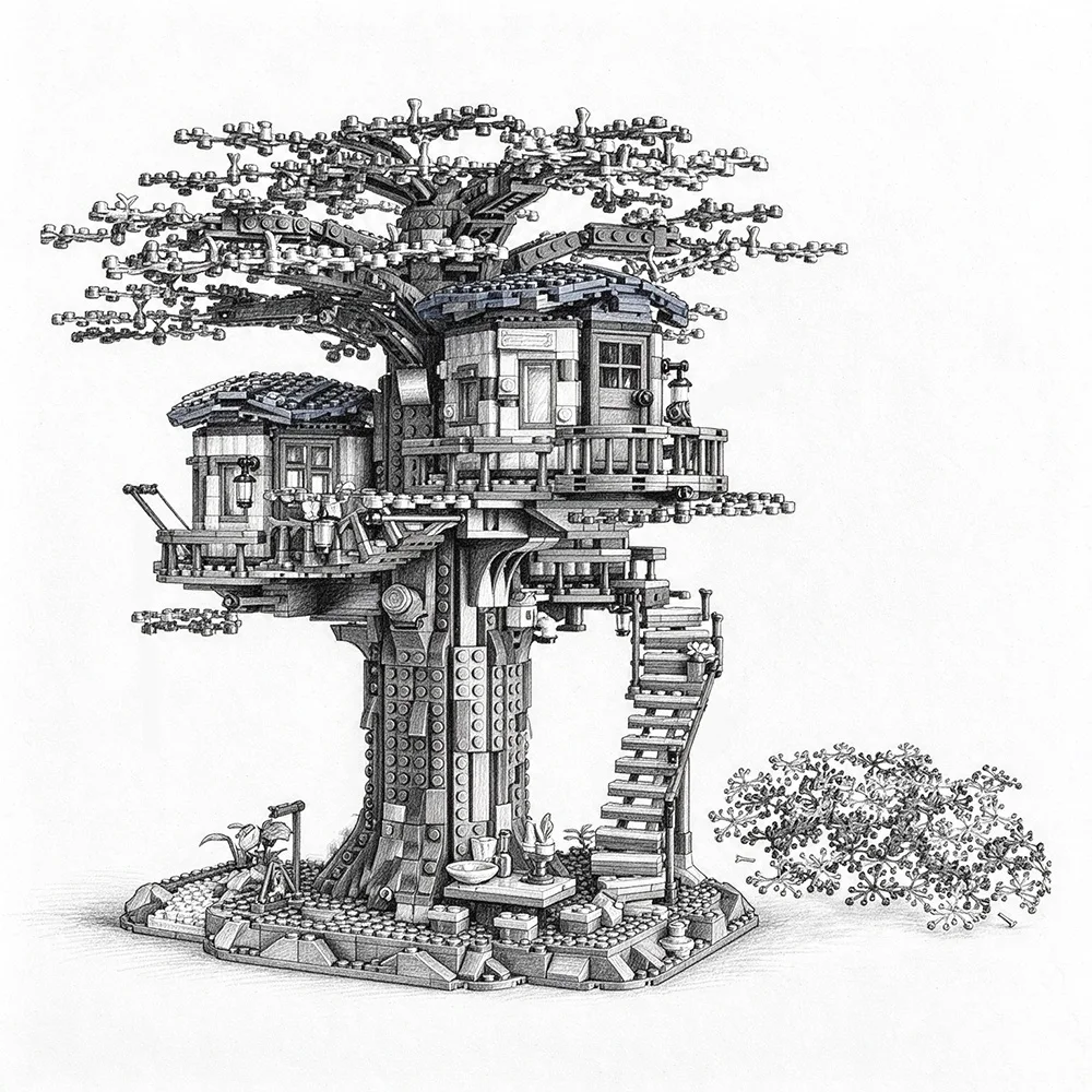 Popular toys creative Four Seasons tree House model building blocks children's educational assembly toys Christmas Birthday gift