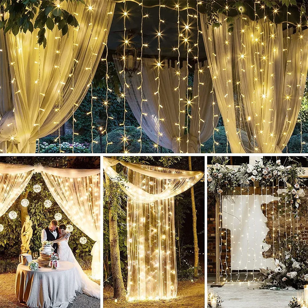 LED 220V EU /110V US Plug String Curtains Light Waterfall Christmas Garland Fairy Lights Outdoor For Home Party Wedding Decor