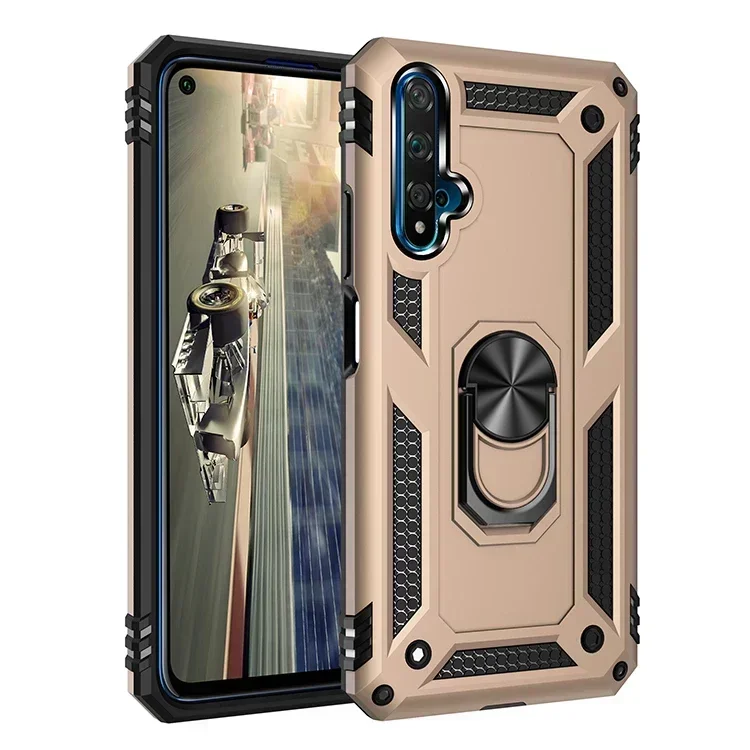 for Huawei Nova 5T Armor Shockproof Case for Huawei Nova 5 T Military Drop Protective Magnet Car Holder Ring Case Cover