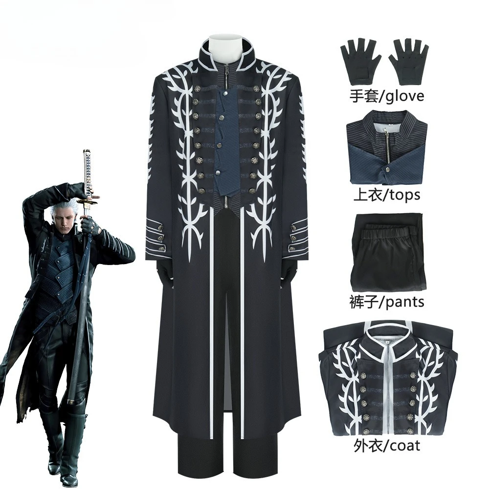 

Devil May Cry 5 Vergil Cosplay Costume Top and Pants with Gloves Halloween Costume Masquerade Carnival Party Outfits for Adult