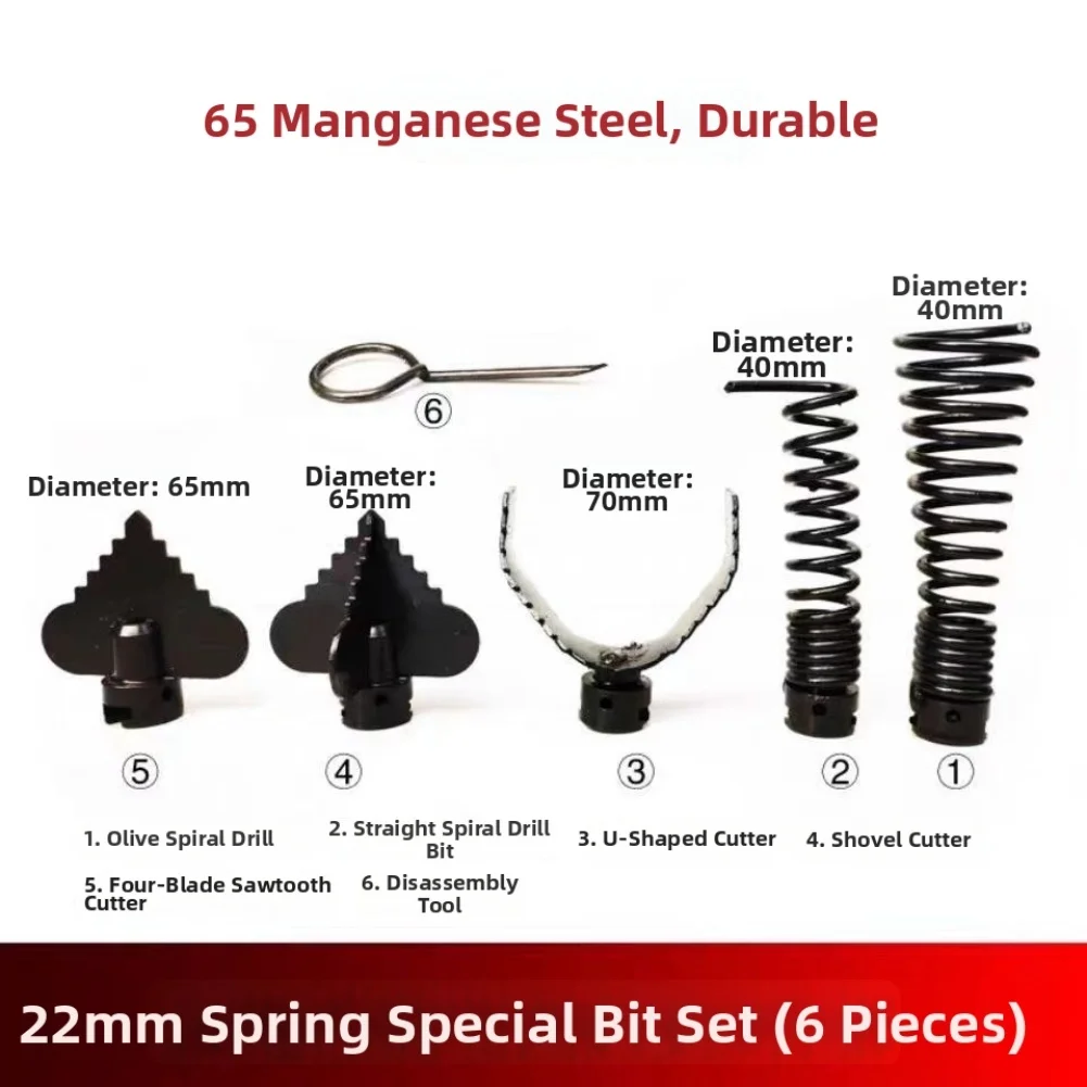Heavy Duty 6 Piece Pipe Cleaning Kit with Multiple Cutting Heads for Effective Clog Removal and Plumbing Maintenance
