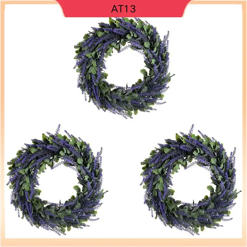 

AT13 3X искусственный венок, дверной венок 17-дюймовый весенний венок лаванды круглый венок для входной двери, домашний декор
