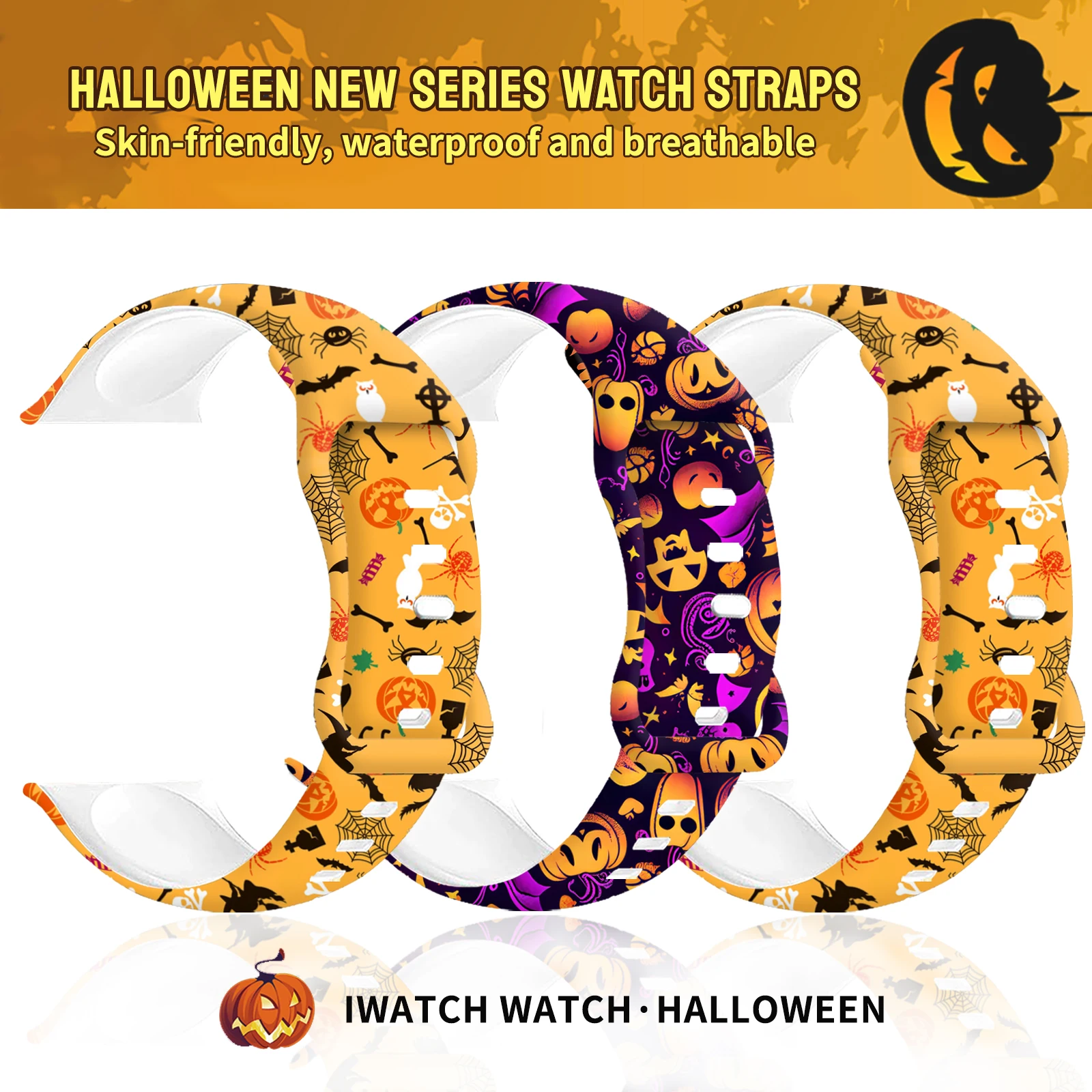 Halloween Pumpkin Ghost Strap for Apple Watch 10 9 8 7 Silicone Band Replaceable Bracelet for iWatch 46mm 42mm Watchband