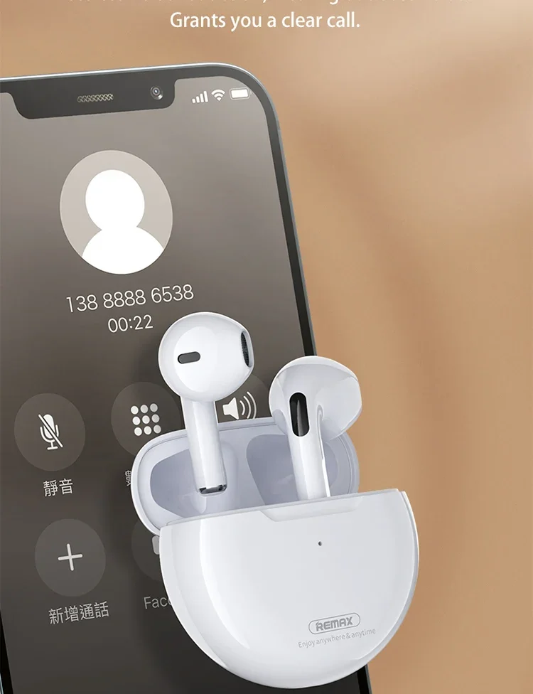 Remax Original หูฟังสเตอริโอไร้สาย, หูฟังบลูทูธ5.0หูฟังลดเสียงรบกวนสำหรับเล่นกีฬาโทรแบบสัมผัส