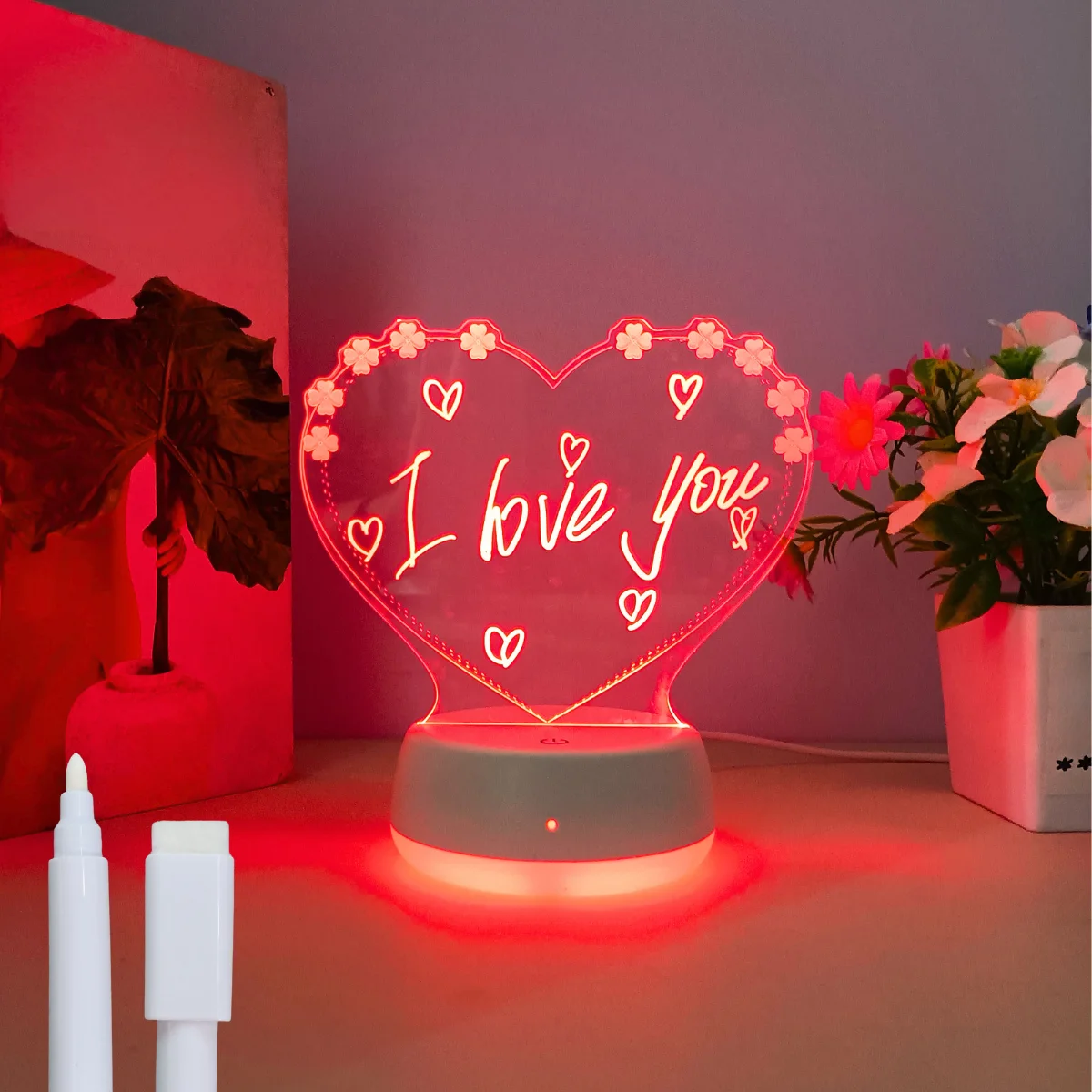 1pc Love Shaped DIY Night Light, Seven Color Gradient 3D Night Light, USB Touch Base, Suitable for Decorating Multiple Scenarios