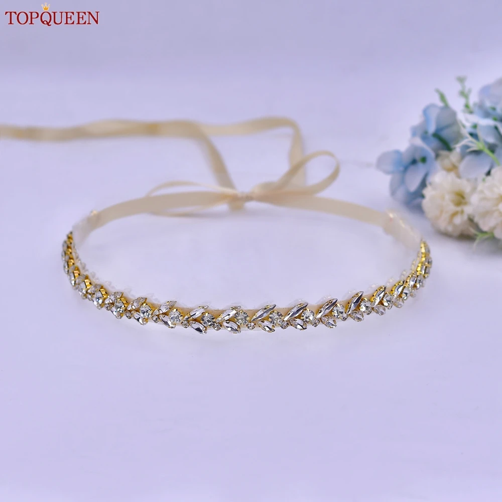 TOPQUEEN Affordable Gold Wedding Belt Long Diamond Bridal Thin Sash Handmade Bridesmaid Waist Chain Wedding Accessories S468